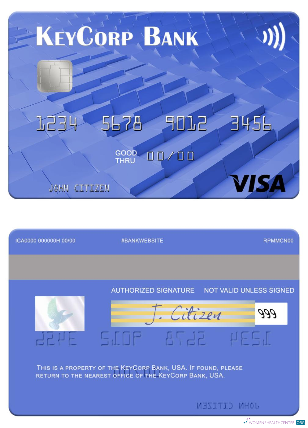 Download USA KeyCorp Bank visa card Photoshop template